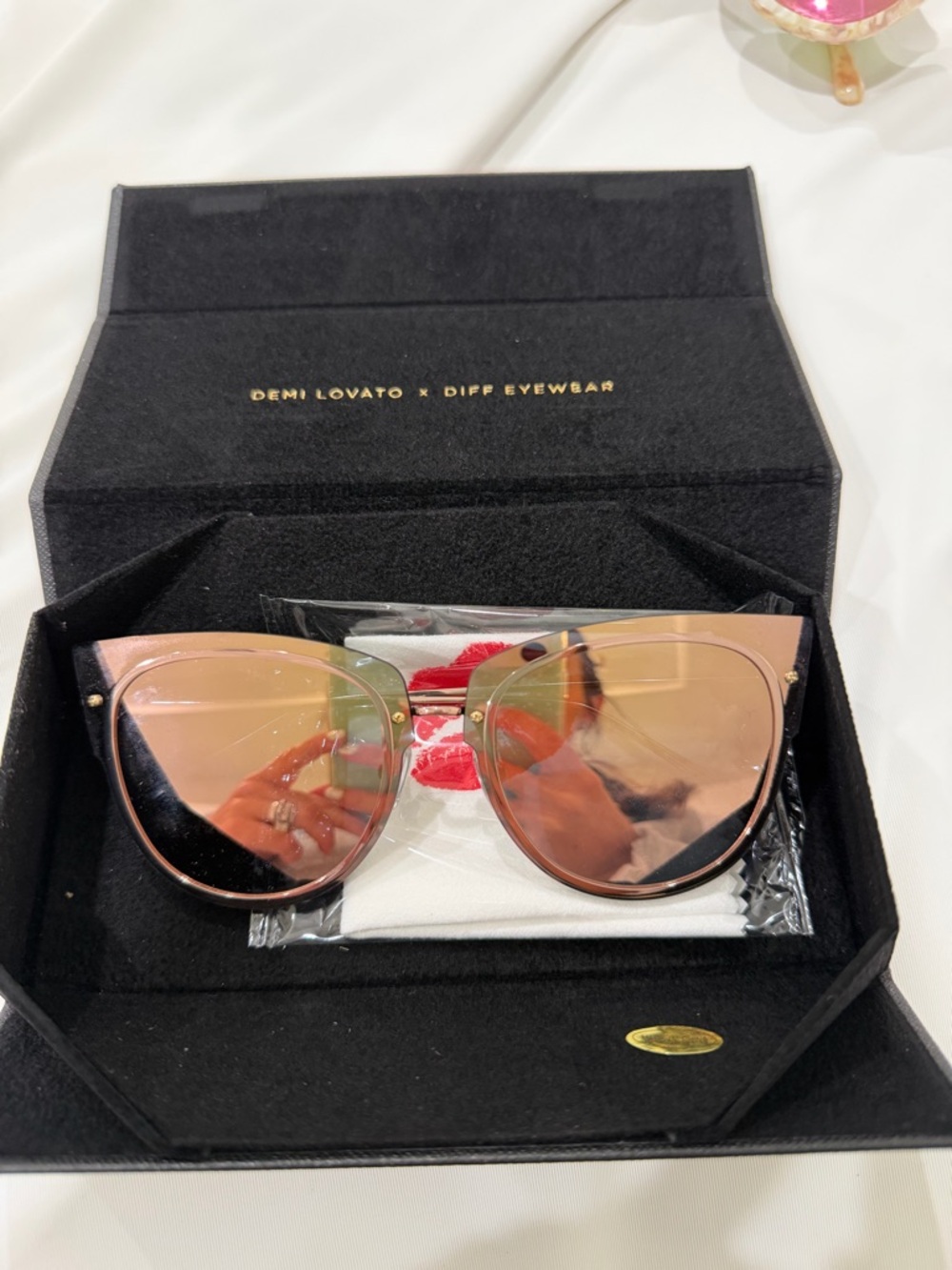 Diff Eyewear Demi Lovato Pink Gold Mirrored Cat Eye Sunglasses